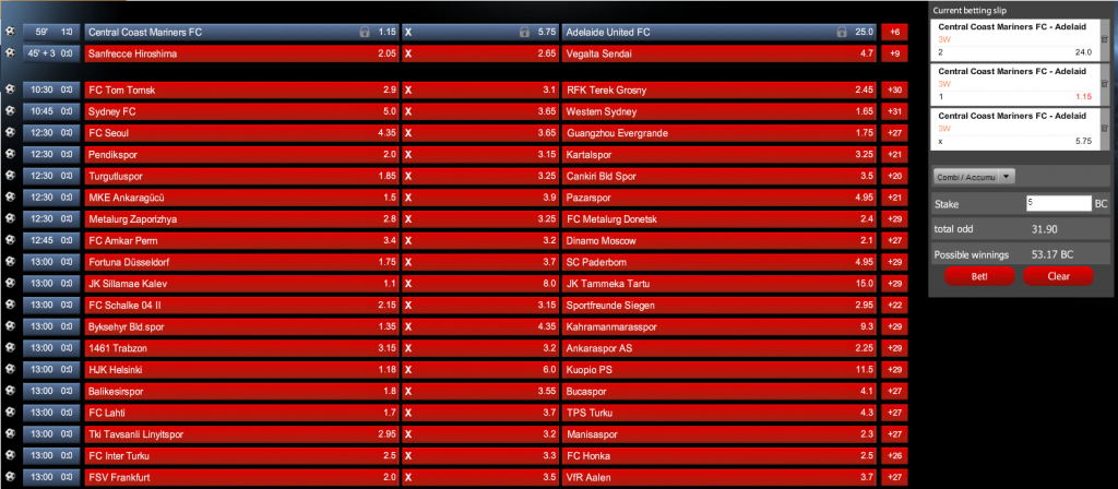 Bitcoin Live Bets Betting Screen