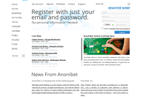 A screenshot of the Anonibet homepage